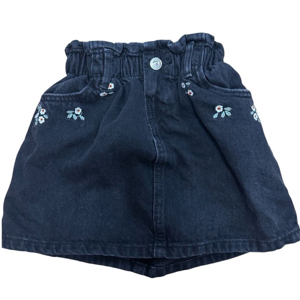Zara Toddler Black Denim Flower Embroidered Skirt size 18-24‎